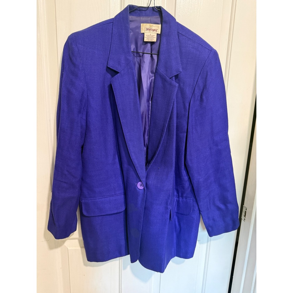 Vintage Worthington Purple Rayon Blazer Jacket Single Button Made in USA Size 12